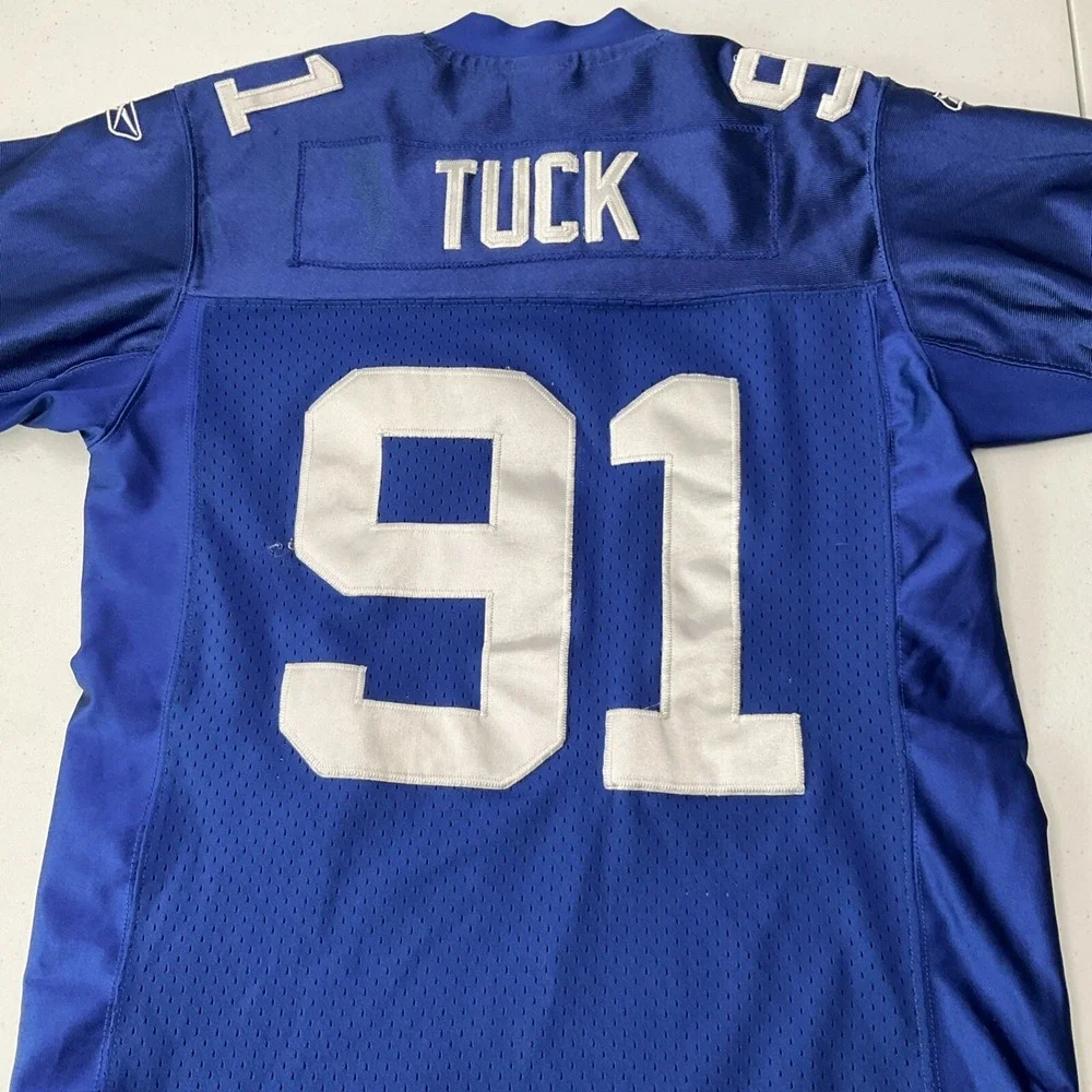 New York Giants Justin Tuck #91 Reebok‎ Jersey Youth Sz L 12-14 Blue Field NFL